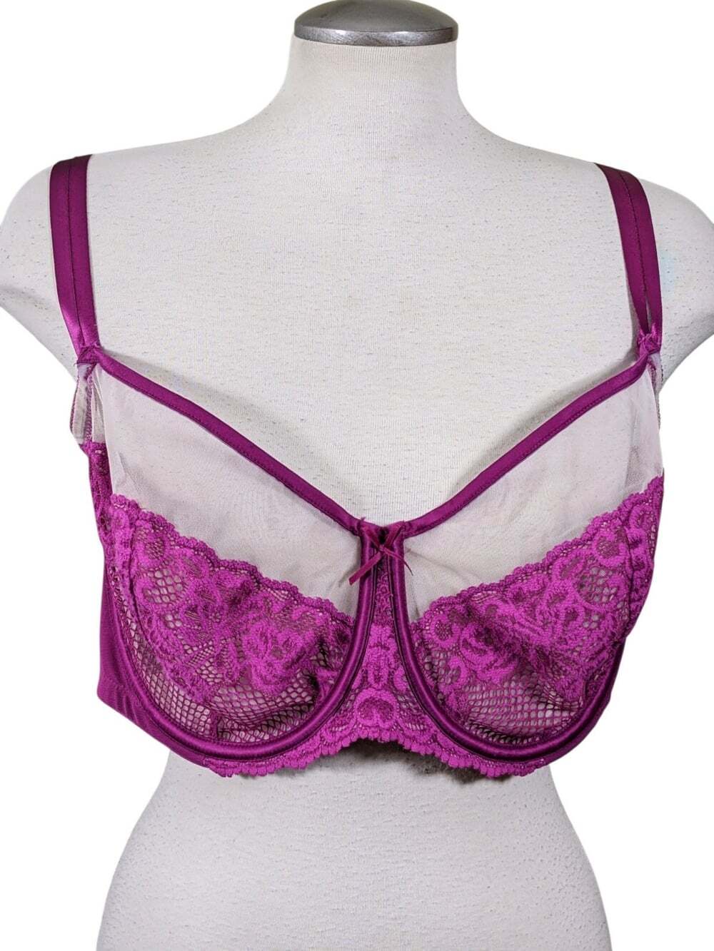 Cacique Full Coverage Bra Lace Sheer Mesh Women 44DD Magenta Purple
